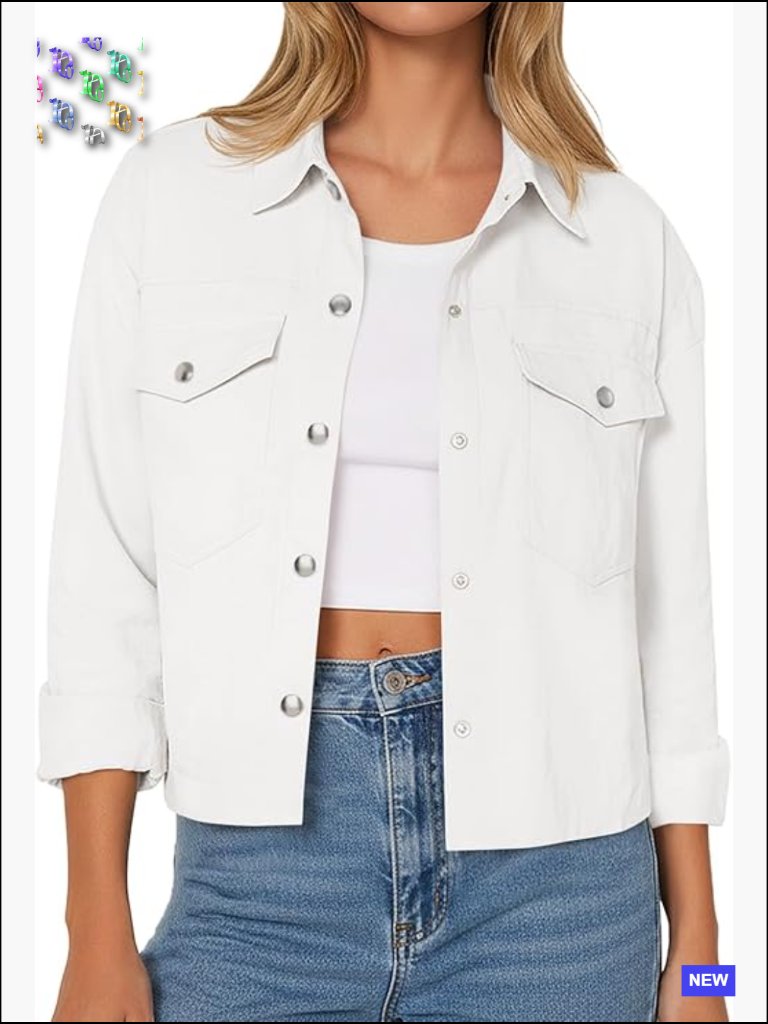 Cropped Button Down Lapel Shacket Casual Jacket With Pockets